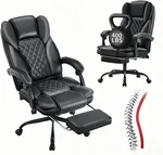 Executive Office Chair, Big and Tall Office Chair with Foot Rest - PU Leather Ergonomic Desk Chair with High Back Lumbar Support, 360°Swivel, Reclining Feature and Wheels, Black