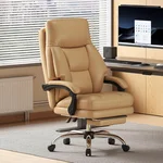 Home Office Desk Chair 400LBS, High Back Executive Office Chair with Footrest, Ergonomic Reclining Scratch-Resistant Faux Leather Computer Gaming Chair with Lumbar Support (Khaki Brown)