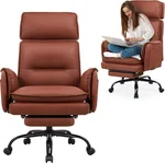 IWMH Office Chair 500lb,Big and Tall Criss Cross Desk Chair,Wide Seat Reclining Managerial Computer Chairs,Heavy People,Ergonomic High Back Faux Leather Chairs,Lumbar Support,Adjustable Headrest Brown