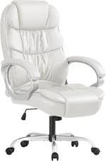 Furmax Leather High Back Office Chair Ergonomic Executive Office Chair Swivel Computer Desk Chair Lumbar Support Soft Cushioned Padded Arms (White)