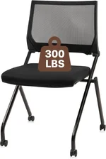 CLATINA Stackable & Foldable Chairs with Wheels, Reception Guest Chairs with Lumbar Support, Ergonomic Mesh Back Folding Chair for Office Meeting Schools Training Conference Waiting Room, Black