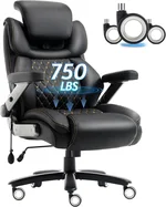 Big and Tall Office Chair 750lbs, Executive Office Chair with Adjustable Headrest&Lumbar Airbag Support, PU Leather High Back Heavy Duty Desk Chair 5D Flip Arms, Ergonomic Thick Spring Cushion, Black