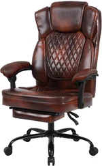 Executive Office Chair with Foot Rest Ergonomic Big and Tall Office Desk Chair with Wheels High Back PU Leather Computer Chair, Brown