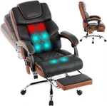 Massage Office Chair 6 Points 500lbs with Footrest,Reclining Leather Desk Chair with Vibration Heat,Executive Big and Tall Chairs for Heavy People,Adjustable Height Ergonomic Black
