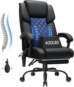 HOFFREE Reclining Office Chair with Lumbar Support and Adjustable Headrest 400lbs Executive Chair with Foot Rest PU Leather Ergonomic Desk Chair,Linkage Armrests,Black