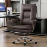 Big and Tall Office Chair 600lbs Wide Executive Desk Chair with Footrest, Ergonomic PU Leather Office Chairs Heavy Duty Reclining Computer Gaming Chair, Brown