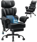 HOFFREE Big and Tall Office Chair 400lbs with Adjustable Headrest & Lumbar Support Reclining Executive Chairs for Heavy People Computer Desk Chair with Adjustable Padded Armrest Black