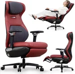 EMIAH Ergonomic Office Chair with Foot Rest Electric Reclining Office Chair with Adjustable Headrest, 8D Coordinated Armrests High Back Computer Chair with Lumbar Support, Sustainable Leather (Red)