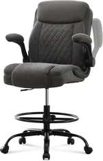 Drafting Chair Tall Office Chair for Standing Desk, Ergonomic Tall Desk Chair with Adjustable Foot Ring, Flip-Up Armrests, Lumbar Support, Comfortable Fabric Seat – Ideal for Home and Office Use
