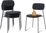 Sidanli Stackable Waiting Room Chairs, Armless Upholstered Guest Chairs Set of 4 with Comfotable Cushion for Conference Reception Break Room Lobby, Black