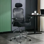 Drafting Chair 500Lbs, Mesh Executive Tall Office Chair, High Back Standing Desk Chair with Adjustable Headrest, Back, Arm & Foot Ring, Swivel Computer Gaming Task Chairs for Standing Desk, Black
