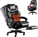 3D Kneading Massage Oversized Office Chair with Footrest, Big and Tall Executive Reclining Desk Chair 500LBS Capacity, Extra Wide Ergonomic Seat for Home or Office